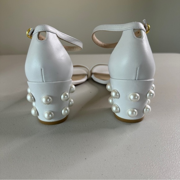 Stuart Weitzman Simple Pearls Block Heel Sandals in White Size 8.5 - Picture 4 of 12